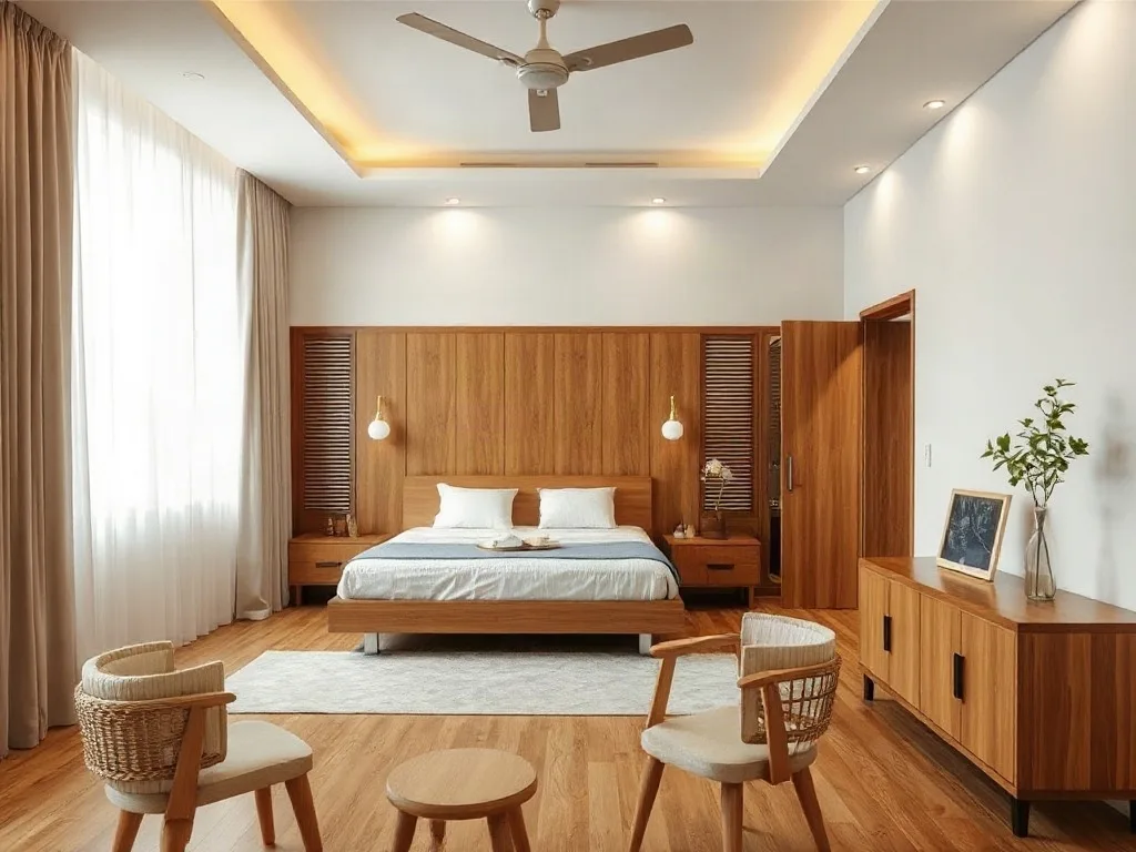 Phòng ngủ hiện đại Việt Nam với nội thất gỗ tự nhiên