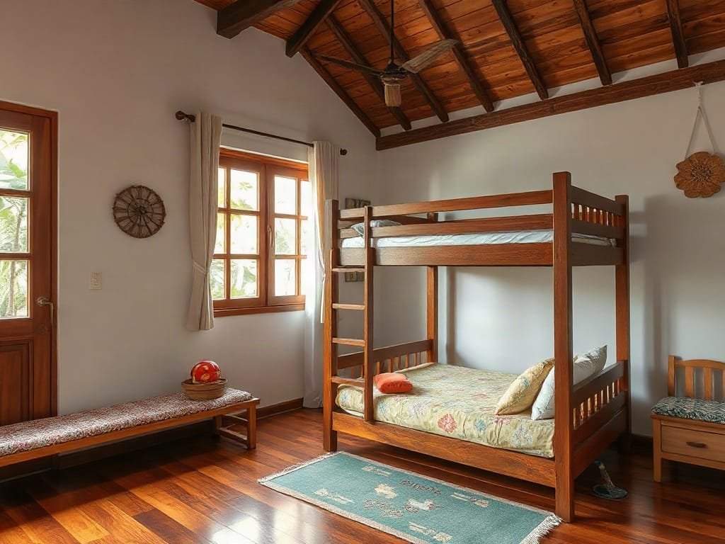 Phòng ngủ trẻ em Việt với giường tầng bằng gỗ.