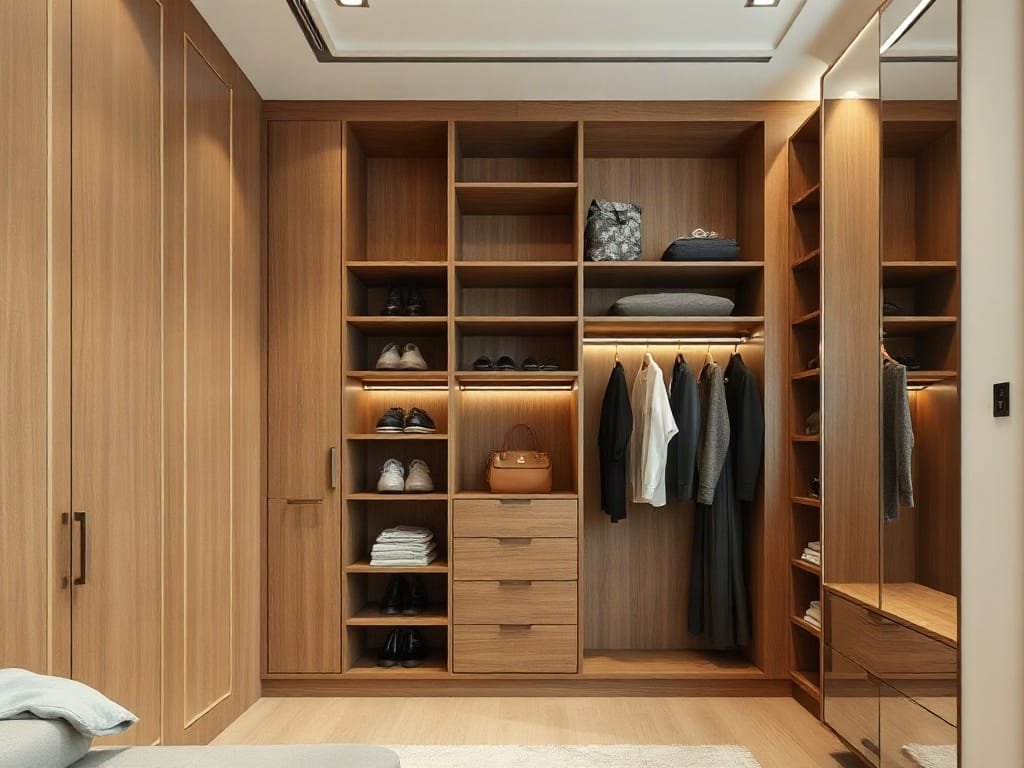 Phòng thay đồ hiện đại với gỗ tự nhiên tại Quận 7