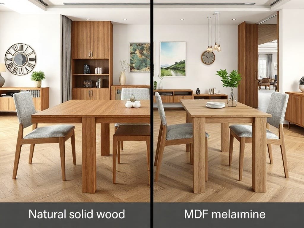 So sánh bàn ăn: gỗ tự nhiên và MDF Melamine