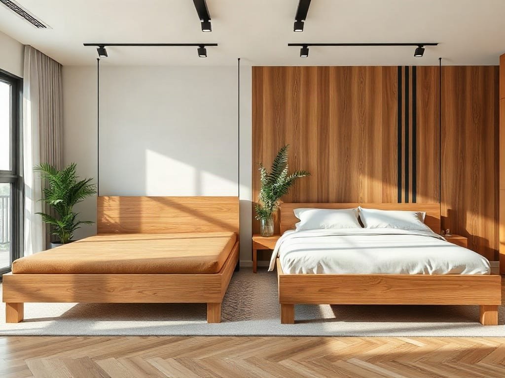 Khám Phá Cách Giường Ngủ Tiện Ích Vượt Trội Cho Không Gian Hiện Đại So sánh giường ngủ: gỗ tự nhiên và MDF Melamine