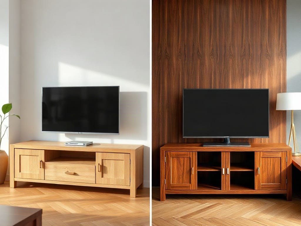So sánh kệ tivi: gỗ tự nhiên và MDF Melamine