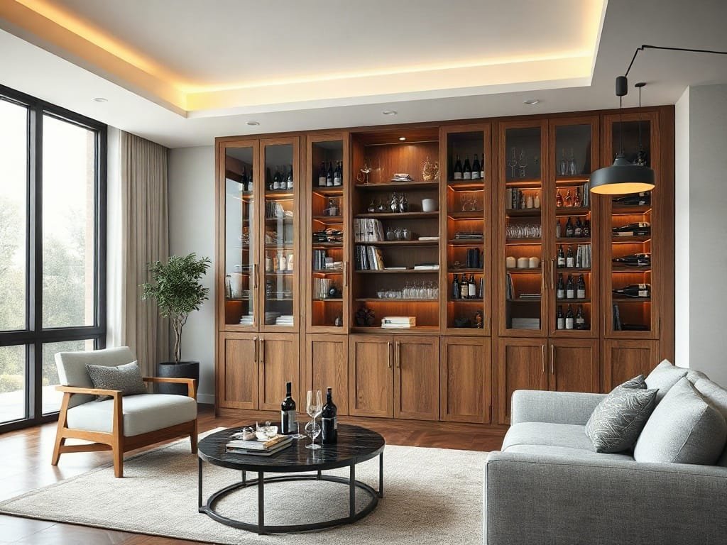 8 Yếu Tố Cần Xem Xét Khi Chọn Mua Tủ Rượu Cho Ngôi Nhà Của Bạn Tủ rượu bằng gỗ sang trọng trong phòng khách hiện đại