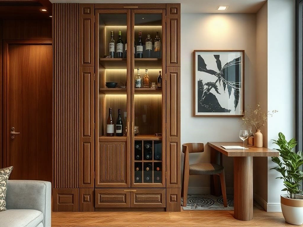 Tủ rượu góc gọn gàng trong căn hộ Việt Nam nhỏ gọn