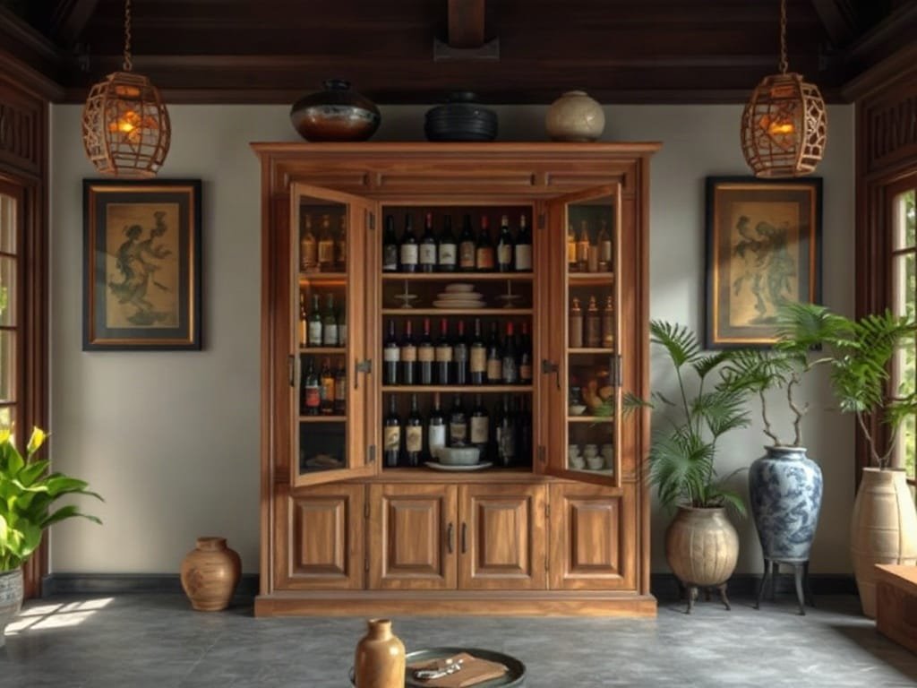 8 Yếu Tố Cần Xem Xét Khi Chọn Mua Tủ Rượu Cho Ngôi Nhà Của Bạn Chi tiết tủ rượu với ánh sáng môi trường nổi bật các chai rượu