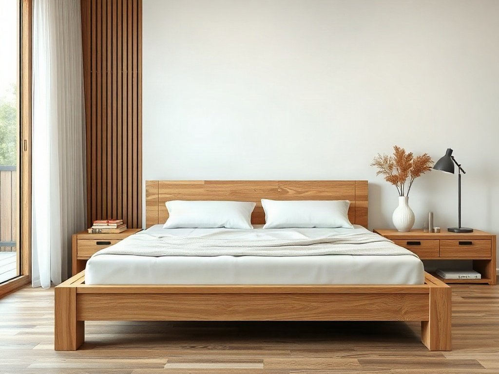 Giường gỗ tự nhiên trong không gian sống cao cấp Việt Nam.