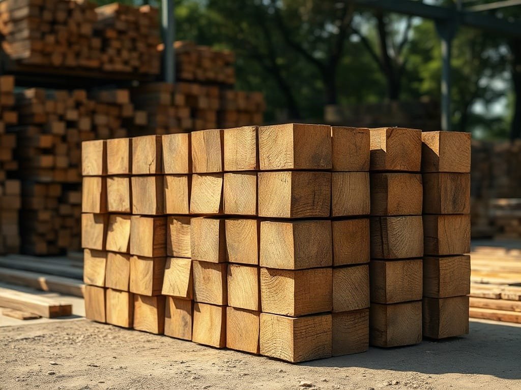 Gỗ phong cách độc đáo xẻ vuông xếp gọn tại bãi gỗ