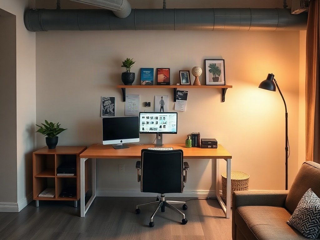 Khám Phá Bàn Làm Việc IKEA Thông Minh Gọn Gàng Cho Không Gian Hiện Đại Không gian làm việc căn hộ đô thị với bàn IKEA thiết kế thông minh.