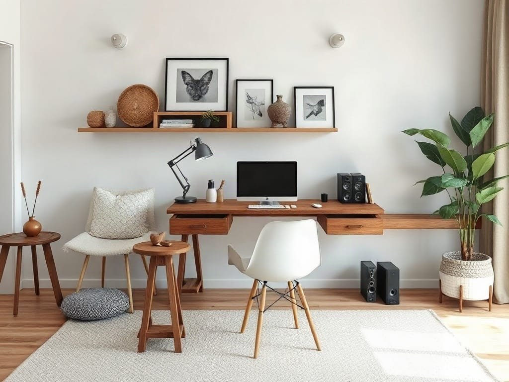 Bàn Làm Việc Gỗ Công Nghiệp Hiện Đại: Lựa Chọn Hoàn Hảo Cho Không Gian Sống Phòng khách phong cách Scandinavian với bàn làm việc gỗ công nghiệp đa năng.