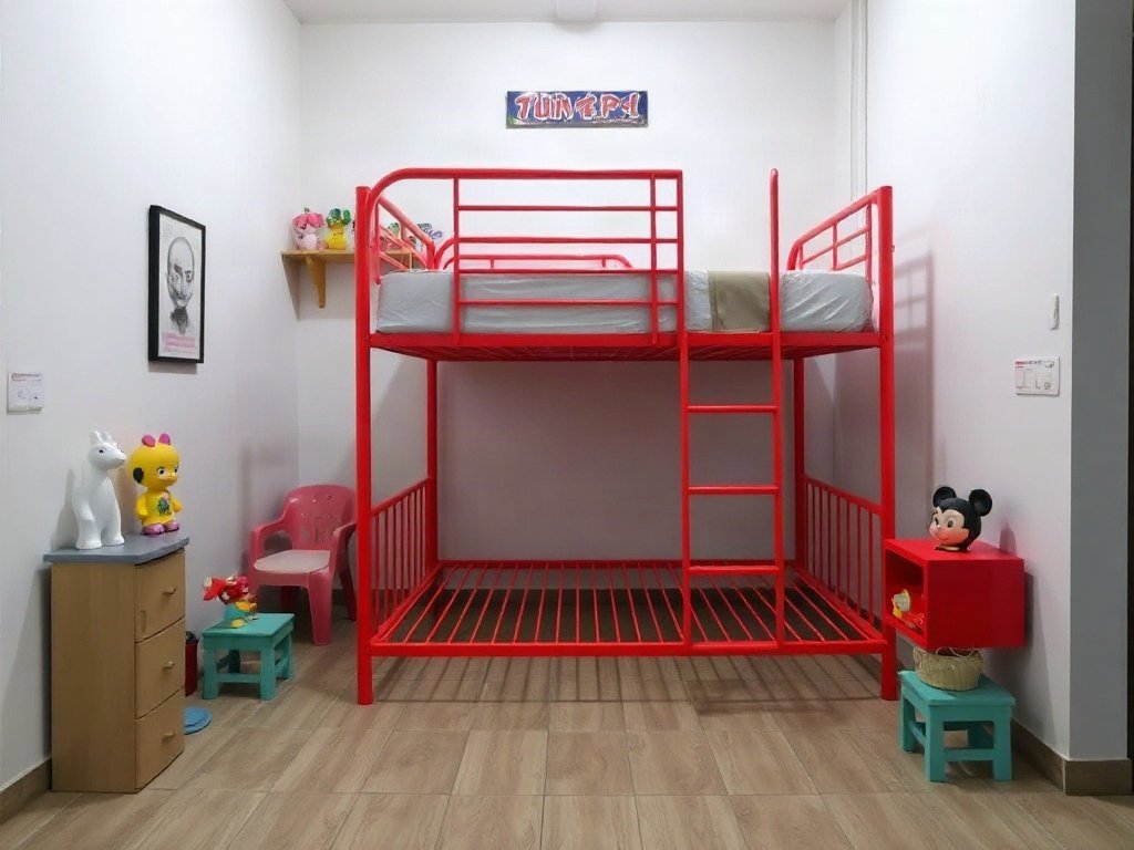 Giường Tầng Sắt Giá Rẻ Cho Bé: Sự Lựa Chọn Hoàn Hảo Phòng trẻ em đầy màu sắc với giường tầng sắt đỏ