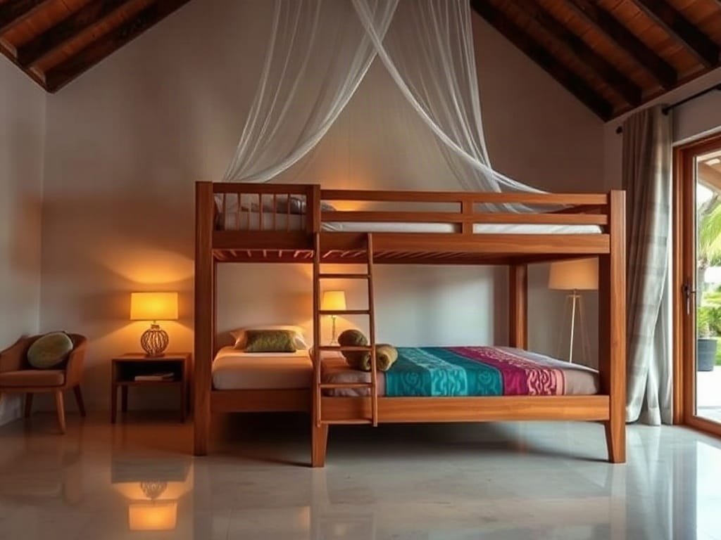 Phòng trẻ em sang trọng trong biệt thự với giường tầng gỗ