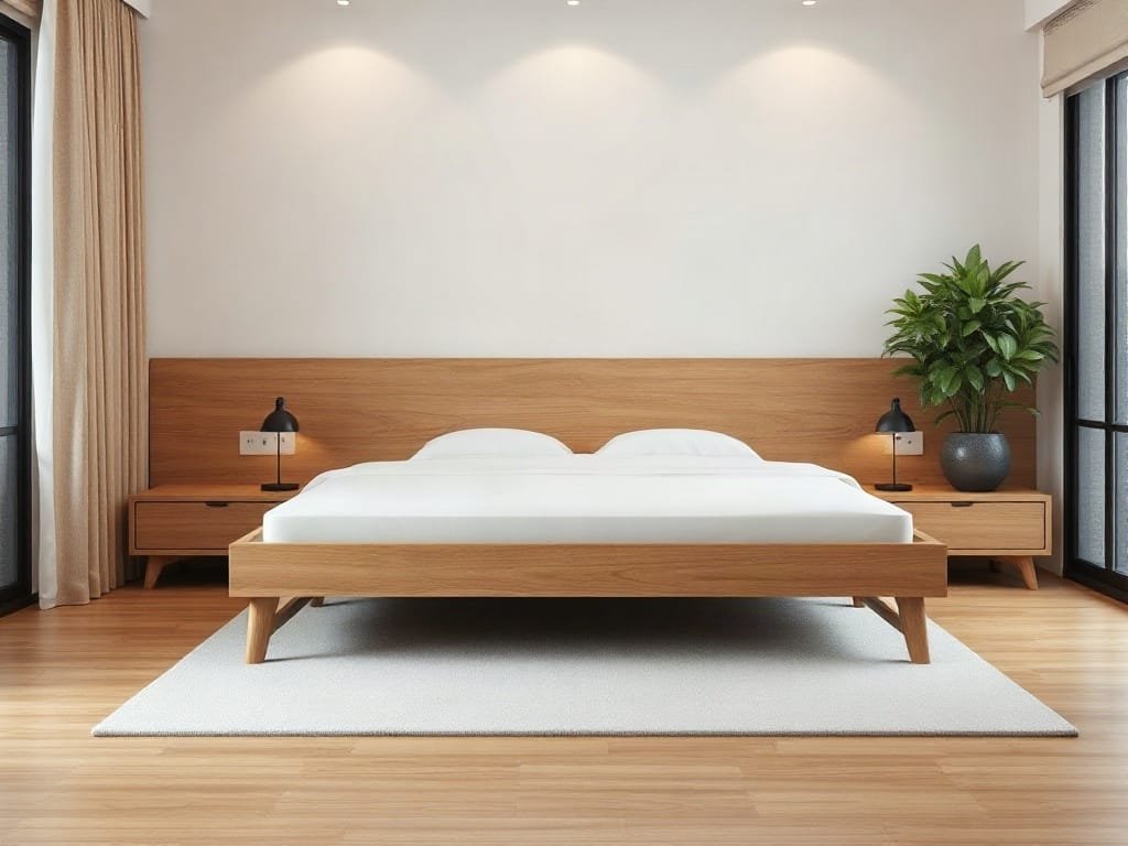 Thiết kế giường gỗ sồi trong căn hộ hiện đại