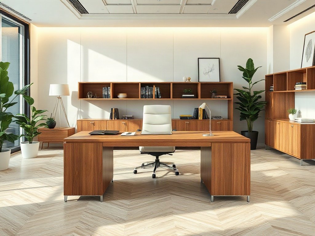 Văn phòng giám đốc cao cấp với bàn làm việc gỗ tự nhiên đẳng cấp
